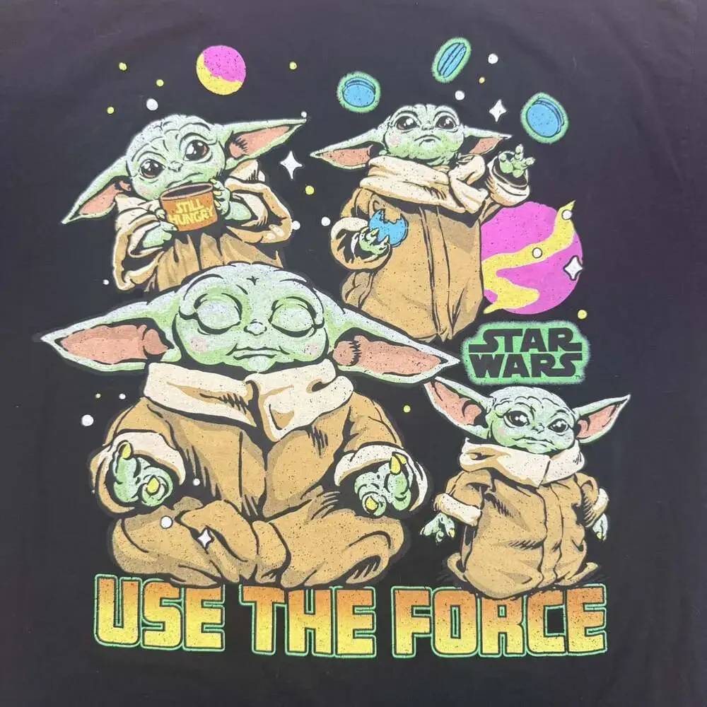 Star Wars Grogu Use the Force Graphic Print Black T-Shirt Mens Med 100% Cotton